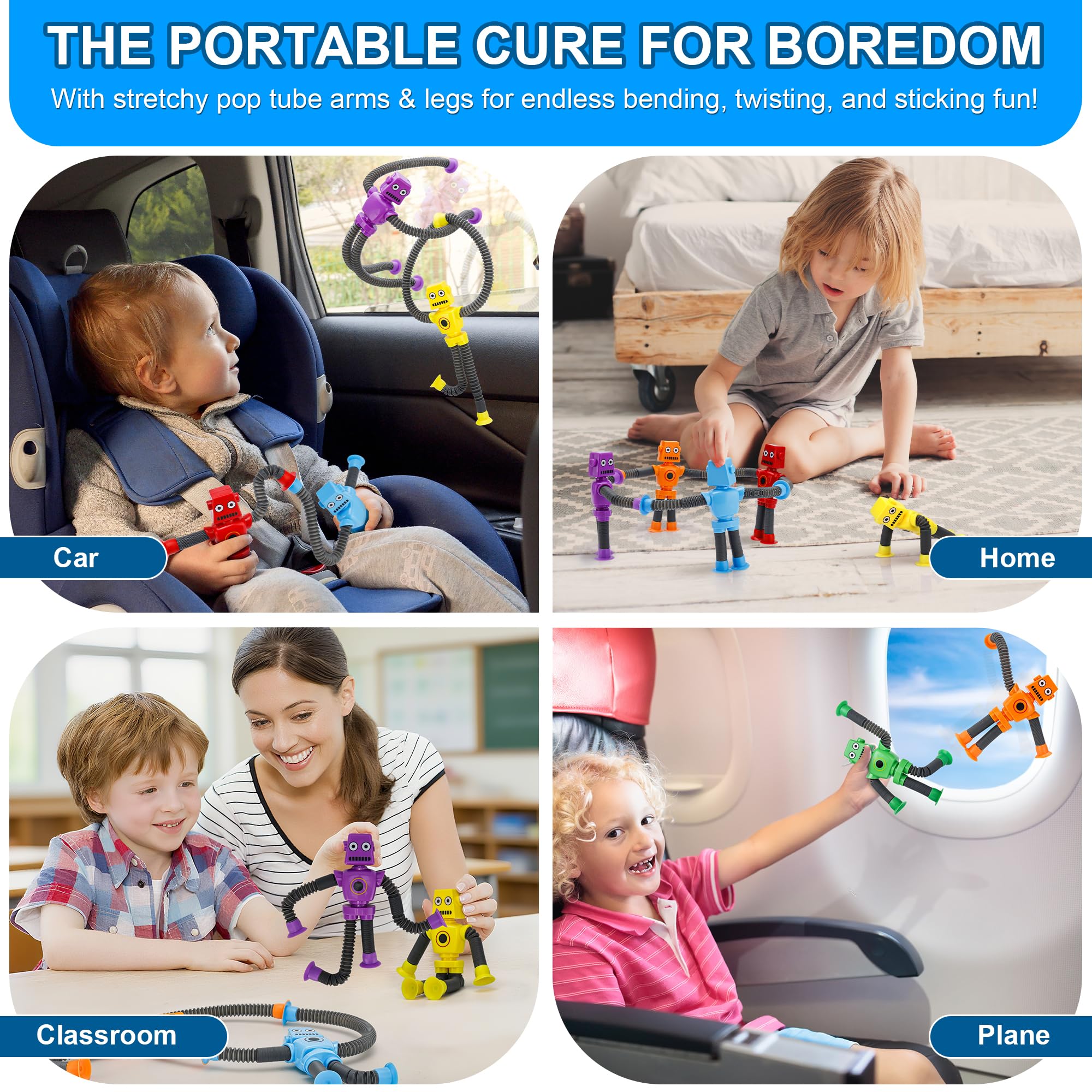 Juguetes de ventosa robot para reventar tubos | 6 juguetes sensoriales elásticos para niños a partir de 3 años, perfectos para viajes, recuerdos de fiesta, autismo, alivio del estrés, divertidos