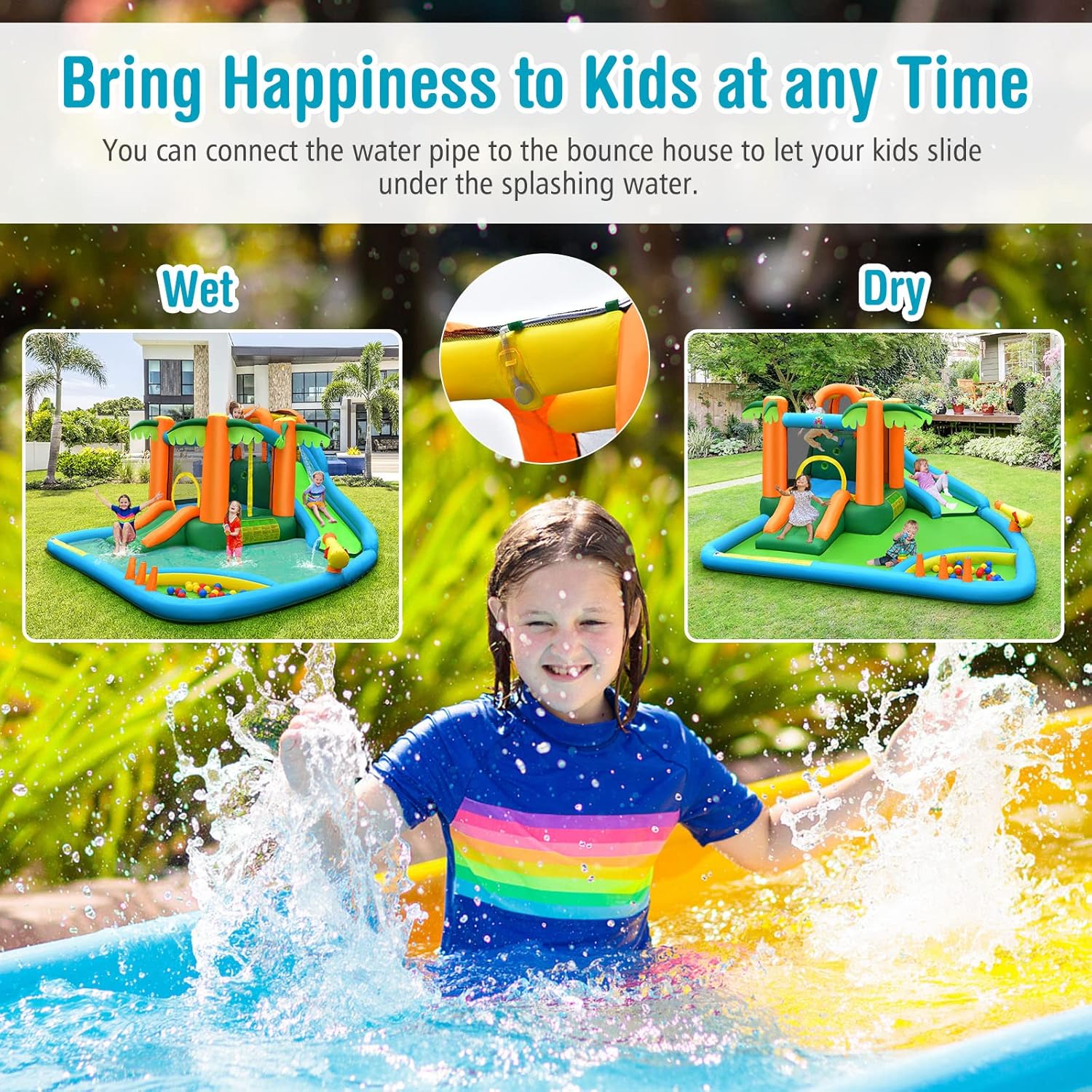 COSTWAY Inflatable Water Slide Park Kid Bounce House w/Upgraded Handrail & 780W Blower