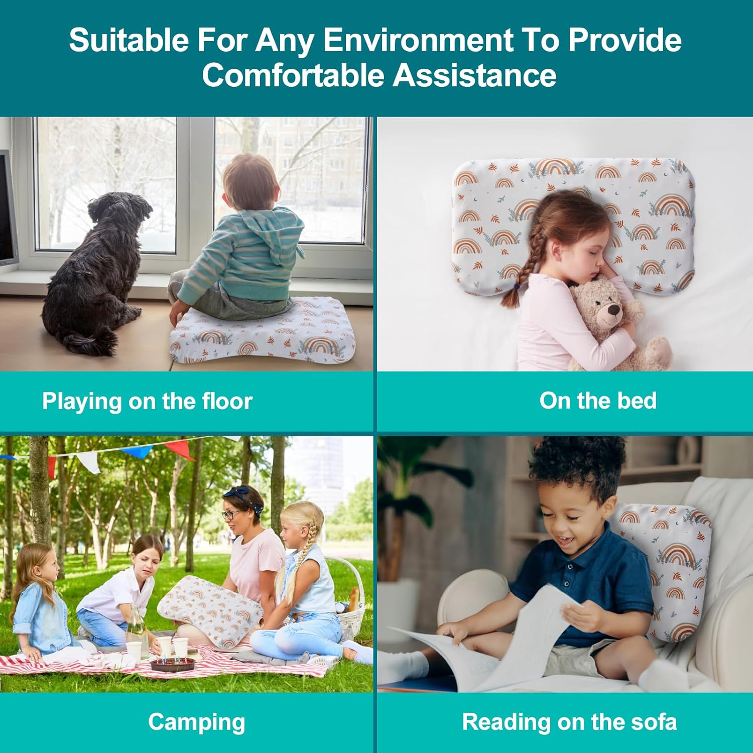 Toddler Pillow with Removable Pillowcase, willai 20X12inch Silicone Breathable Kid Pillow, Machine Washable Toddler Pillow, Ergonomic Small Children Pillow for Boys and Girls Ages 3-7 Years (Rainbow1) - Image 7