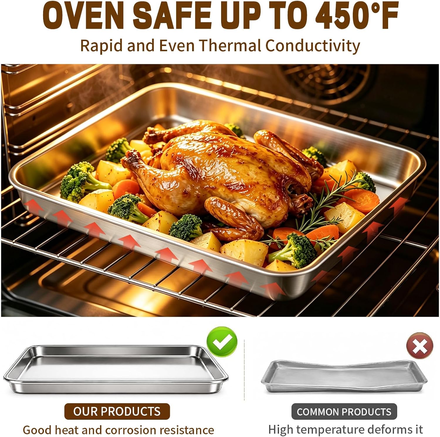 Stainless Steel Baking Sheet Set, Half and Quarter Cookie Pans