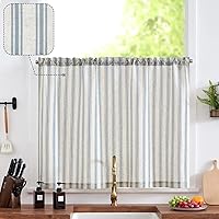 Vista 59 de jinchan Cortinas bohemias de lino para cocina, cortinas escalonadas bohemias para cafetería, cortinas pequeñas a rayas mudcloth estilo granja