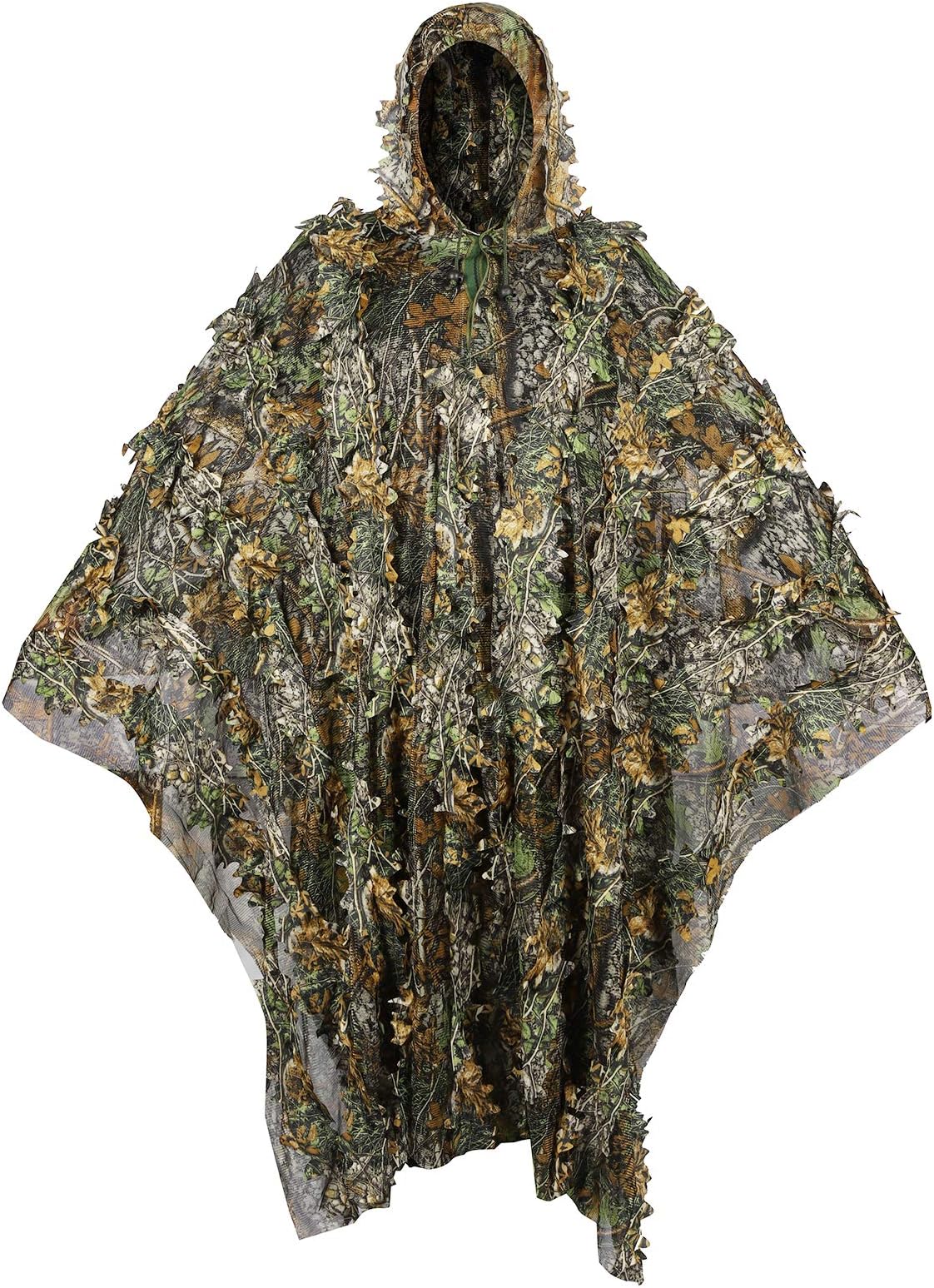 Outdoor Camouflage Ghillie Poncho 3D Leaves Hunting Cape Camouflage Cloak Stealth Ghillie Suit for Bird Watch Military CS Woodland