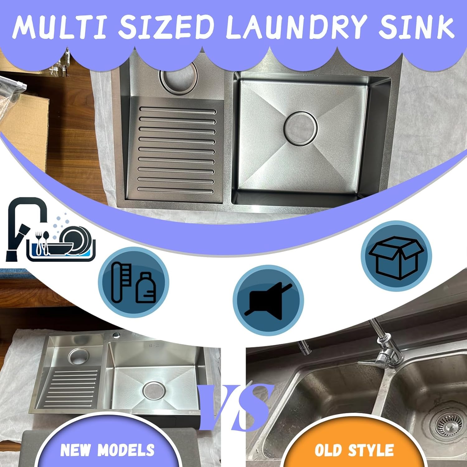 DSMRLEOP Premium SUS 304 Stainless Steel Double Bowl Sink, Utility Room & Laundry Sinks - with Built-In Washboard, Easy-Clean for Bathroom, Kitchen, and Balcony - Durable, Versatile & Scratch-Resistan