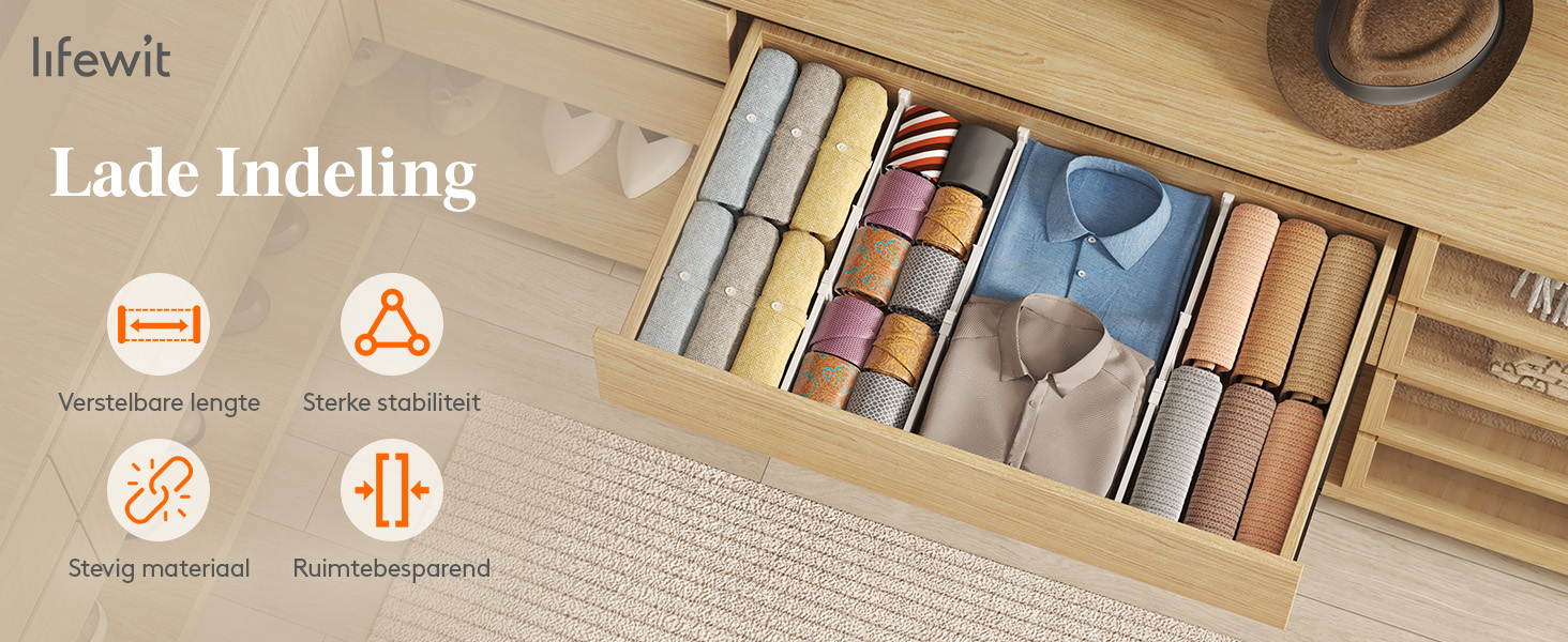 Lifewit Set van 10 ladeverdelers, verstelbare ladeverdelers voor binnenlengte 34-50 cm en hoogte > 13 cm, organizer, opbergsysteem voor keuken, kledingkasten, bureau, wit