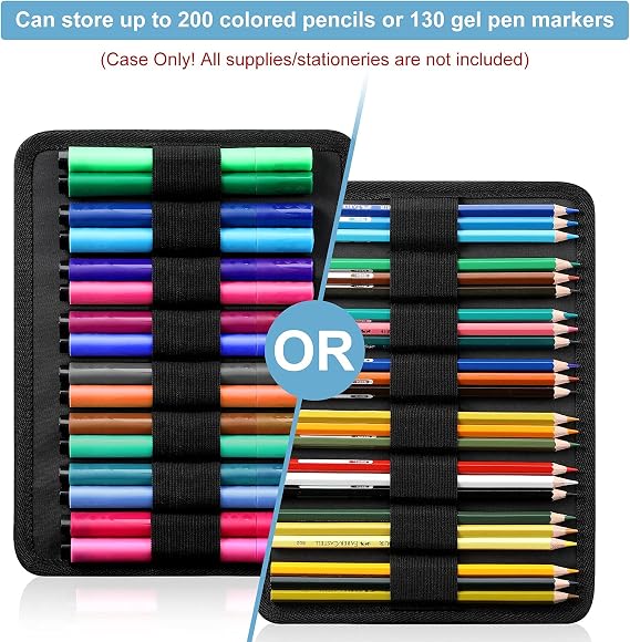 FINPAC Pencil Case, Large Multi-Layer Watercolor Pencil Case with Zipper Front Pocket, Organizer for 200 Colored Pencils/130 Gel Pens/Markers for Artists, Painters, Planners