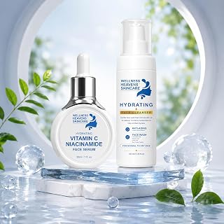 Wellness Heavens Vitamin C Face Serum & Hydrating Face Cleanser Set – Daily Facial Skincare Kit with Collagen, Niacinamide & Peptides for Smooth, Radiant, Healthy-Looking Skin