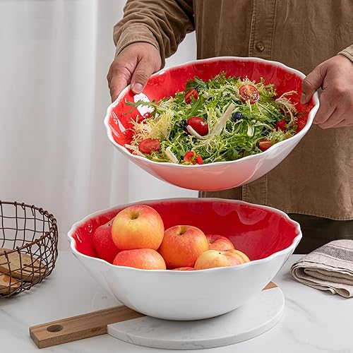 Miniatura 3 de Juego de 2 cuencos grandes de melamina, 12 x 4 pulgadas, irrompibles y aptos para lavavajillas para servir ensalada, frutas y guarniciones en