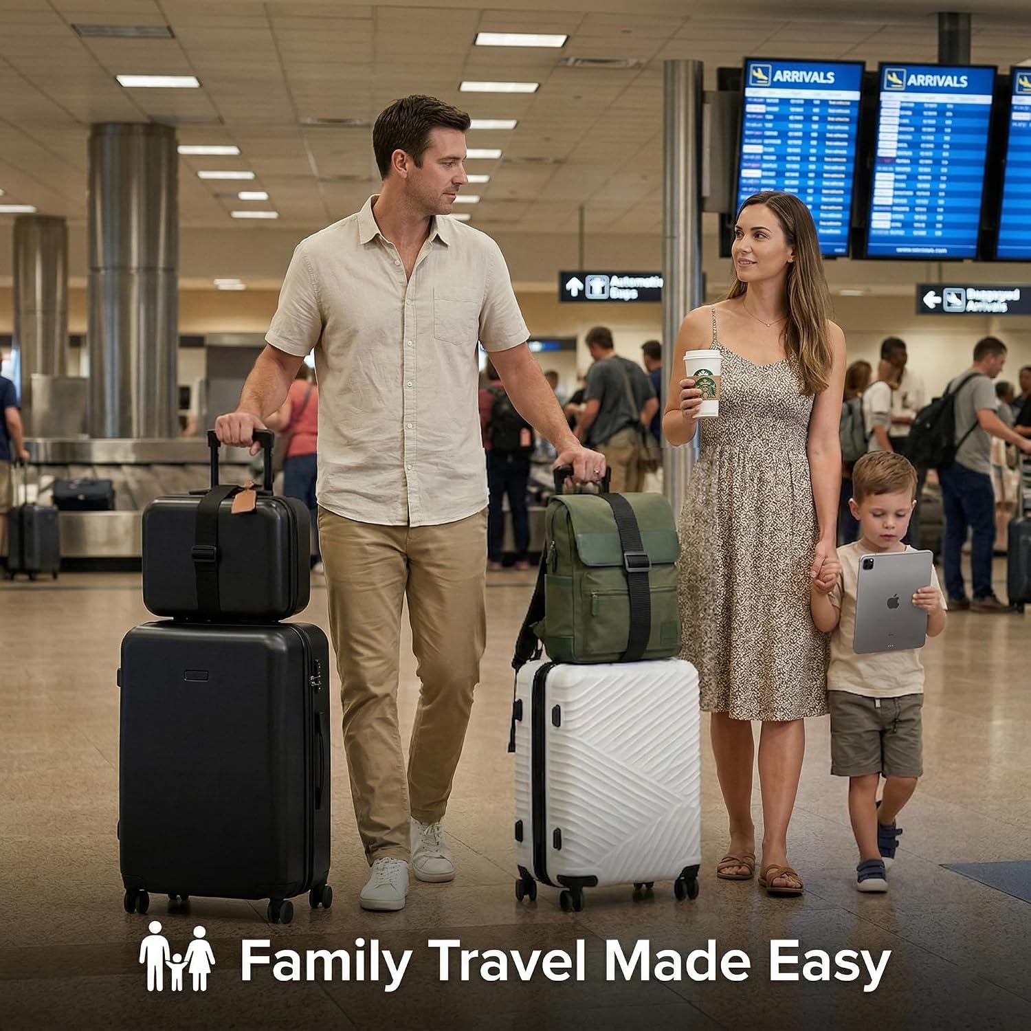 Add a Bag Luggage Connector Straps, 2 Pack with 2 Leather Tags | Adjustable 19.7-26.4 in bungee straps connect two suitcases, leather name tags included, hands-free airport travel