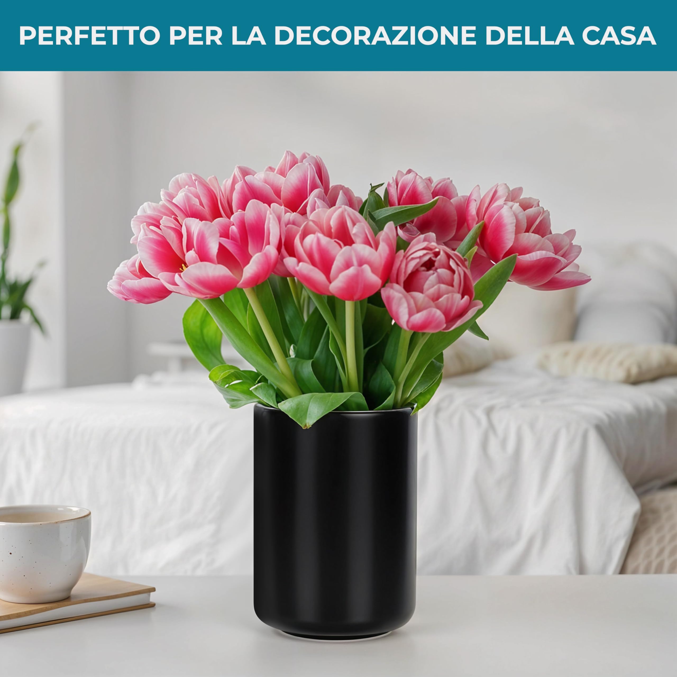 Winter Shore Portautensili da Cucina Grande - Porta Posate in Ceramica - Grande Porta Coltelli e Forchette - Organizzatore Utensili Nero per il Bancone della Cucina