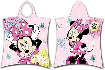 Disney Pink Bow Minnie Mouse Bath Poncho in Pink Hooded Dress for Children 50 x 115 cm 100% Cotton, multicoloured