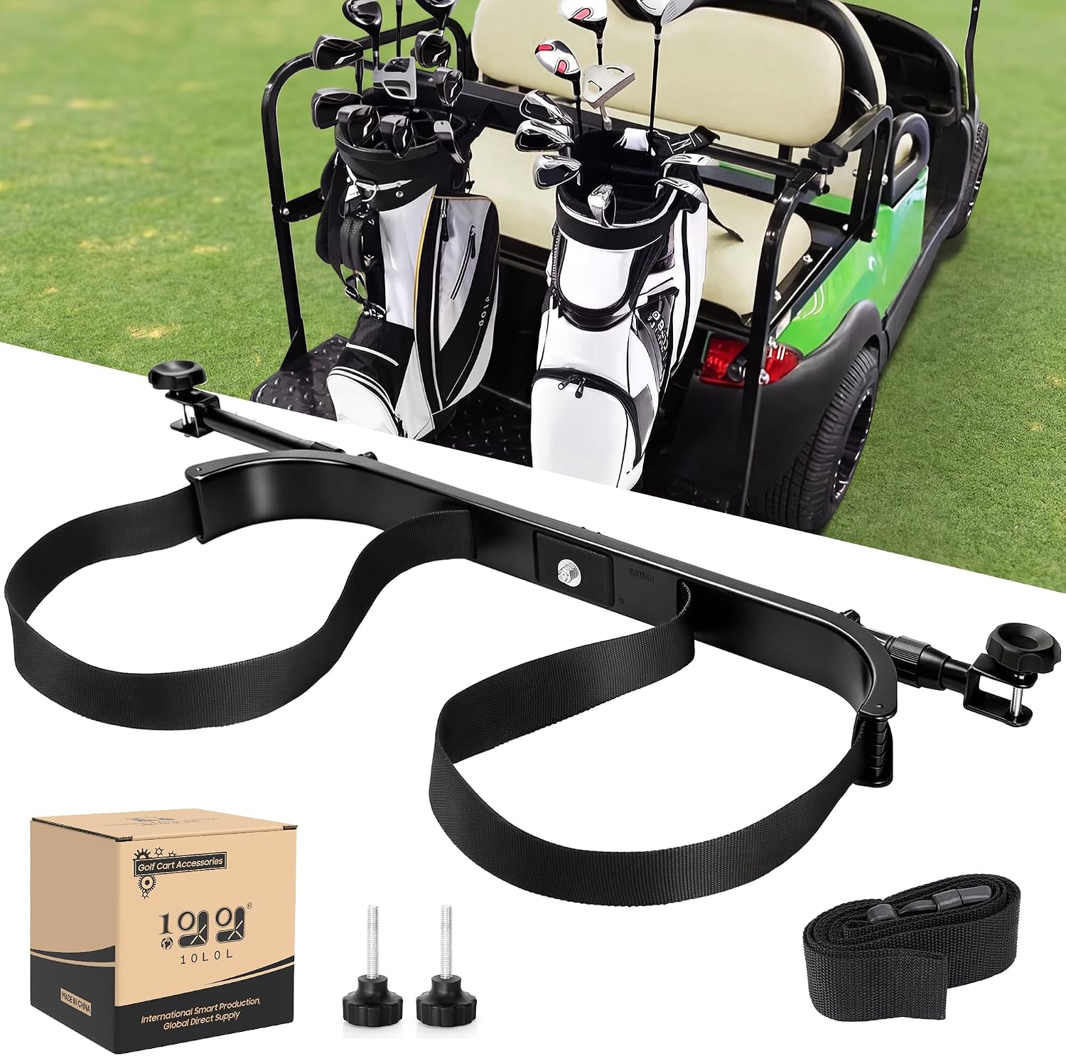 10L0L No-Drilling Golf Cart Bag Holder for Yamaha/EZGO/Club Car 2+2 Seater