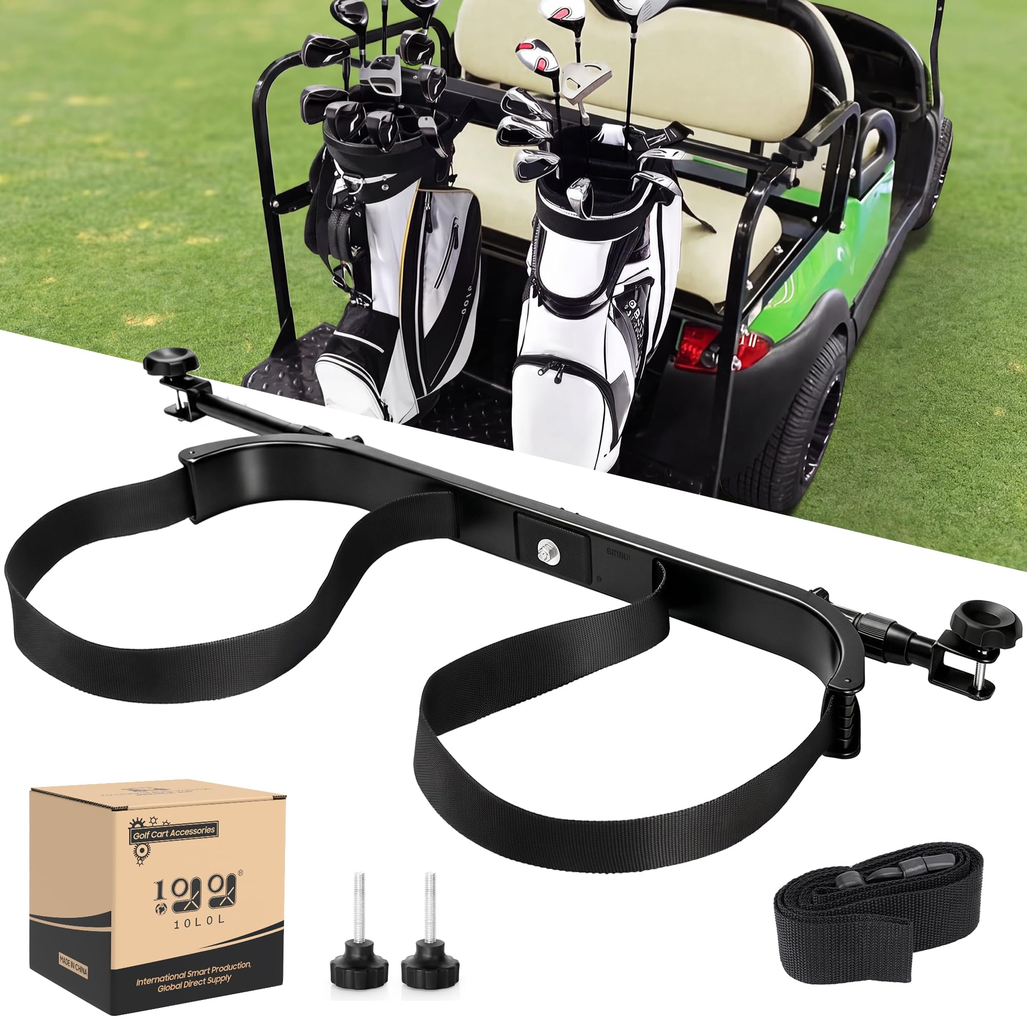 Photo 1 of 10L0L No Drilling Golf Cart Bag Holder, Universal Adjustable Rear Seat Bag Attachment for 2+2 Seater with 1” Square Metal Frame (Not for Plastic), Stainless Steel Bracket, Fits Yamaha,EZGO, Club Car