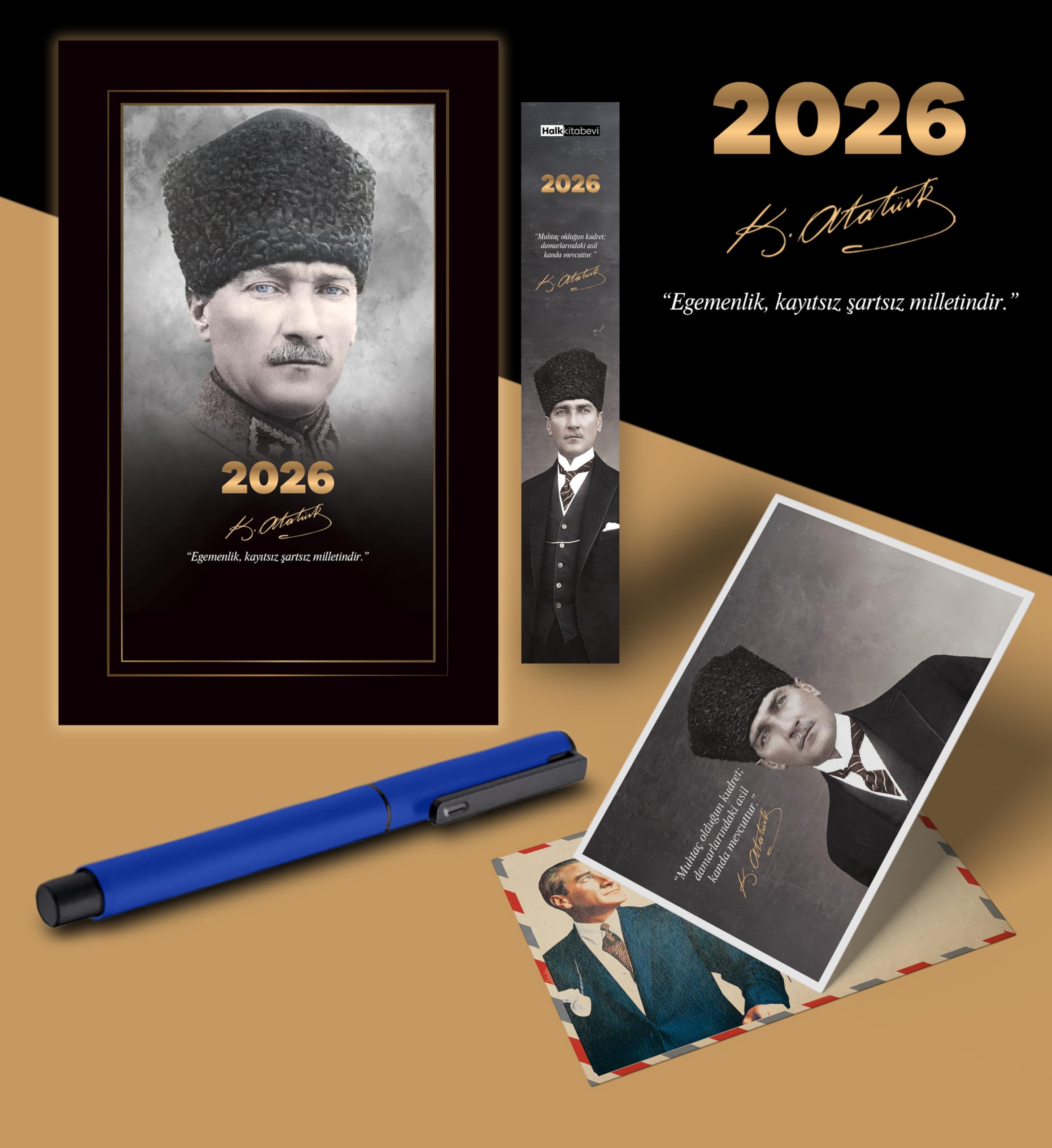 2026 Komutan Atatürk Ajandası Ayraç Kartpostal Kalem - Lacivert