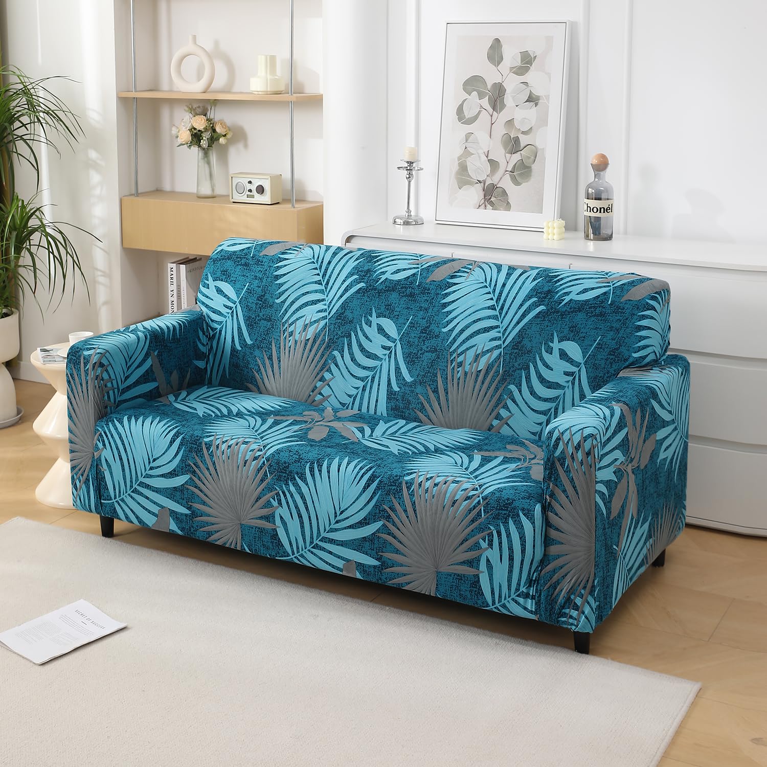 HOKIPO 4 Seater Sofa Cover - Grey Floral -28 HOKIPO 4 Seater Sofa Cover - Grey Floral -28