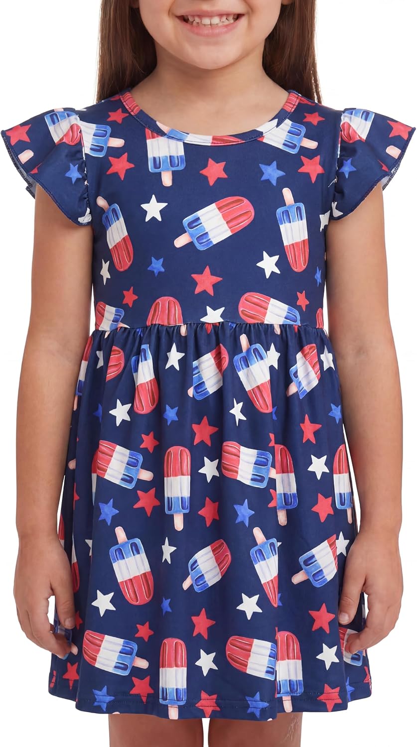 Unique Baby Girls' Short Sleeve Everyday Printed Dresses for Kid and Toddler, Sizes 2T-12Y