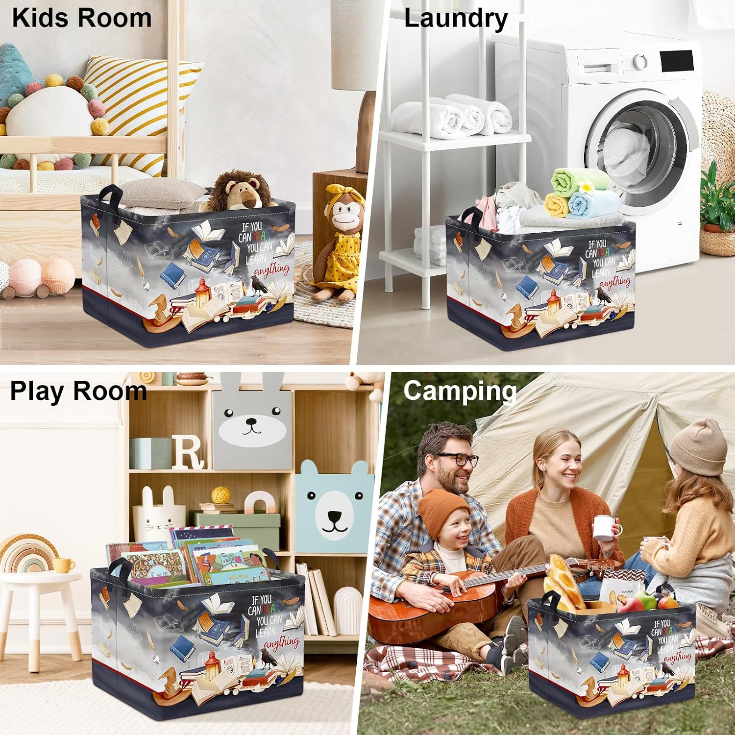 Clastyle Magic Nursery Decor Book Basket, Grey Tornado, 40 * 30 * 30 cm | Collapsible Rectangle, Clothes Toy Bin with Handle, Large Feather Hat Shelf Basket, Baby Diaper Gift Basket