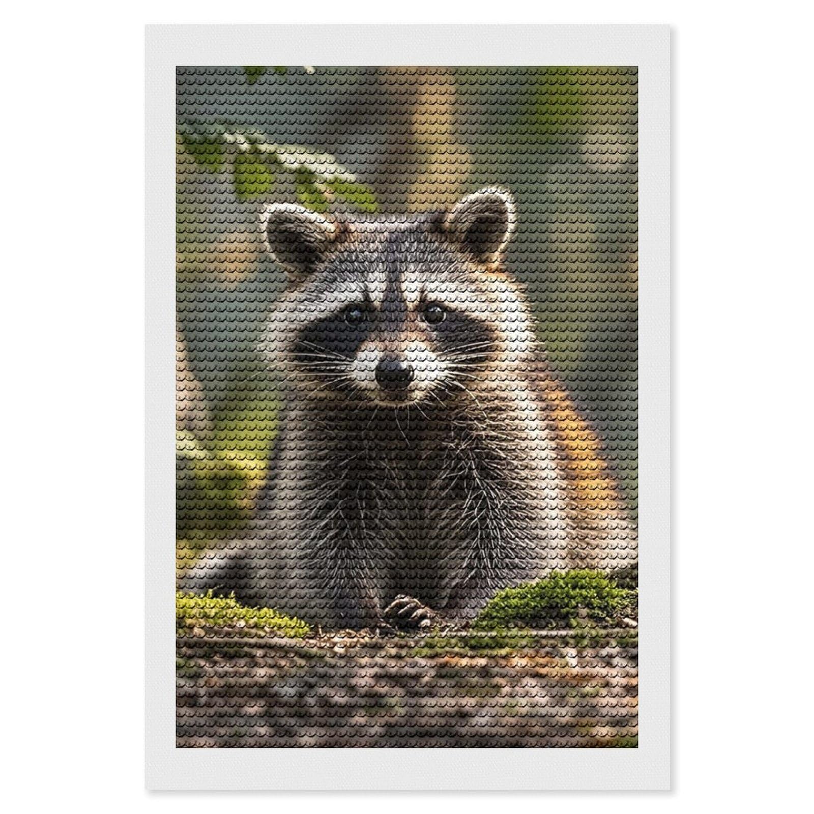 Woodland Raccoon Animal Diamond Painting Kits for Adults, DIY 5D Diamond Painting Kits for Beginners, Round Full Drill Diamond Dots Paintings, Diamonds Pictures Gem Art for Crafts Home Decor 8"x12"