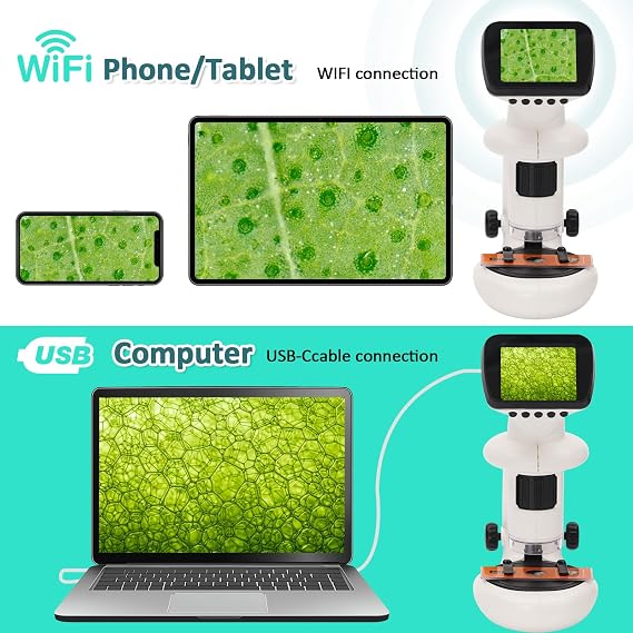 3 in 1 1000X Portable Microscope for Kids with 2.0 Screen,Slides,Mini Pocket Handheld Digital Microscope Kit with Light for Student Science Lab,Beginner STEM Educational Toy,Gift for Girls Boys
