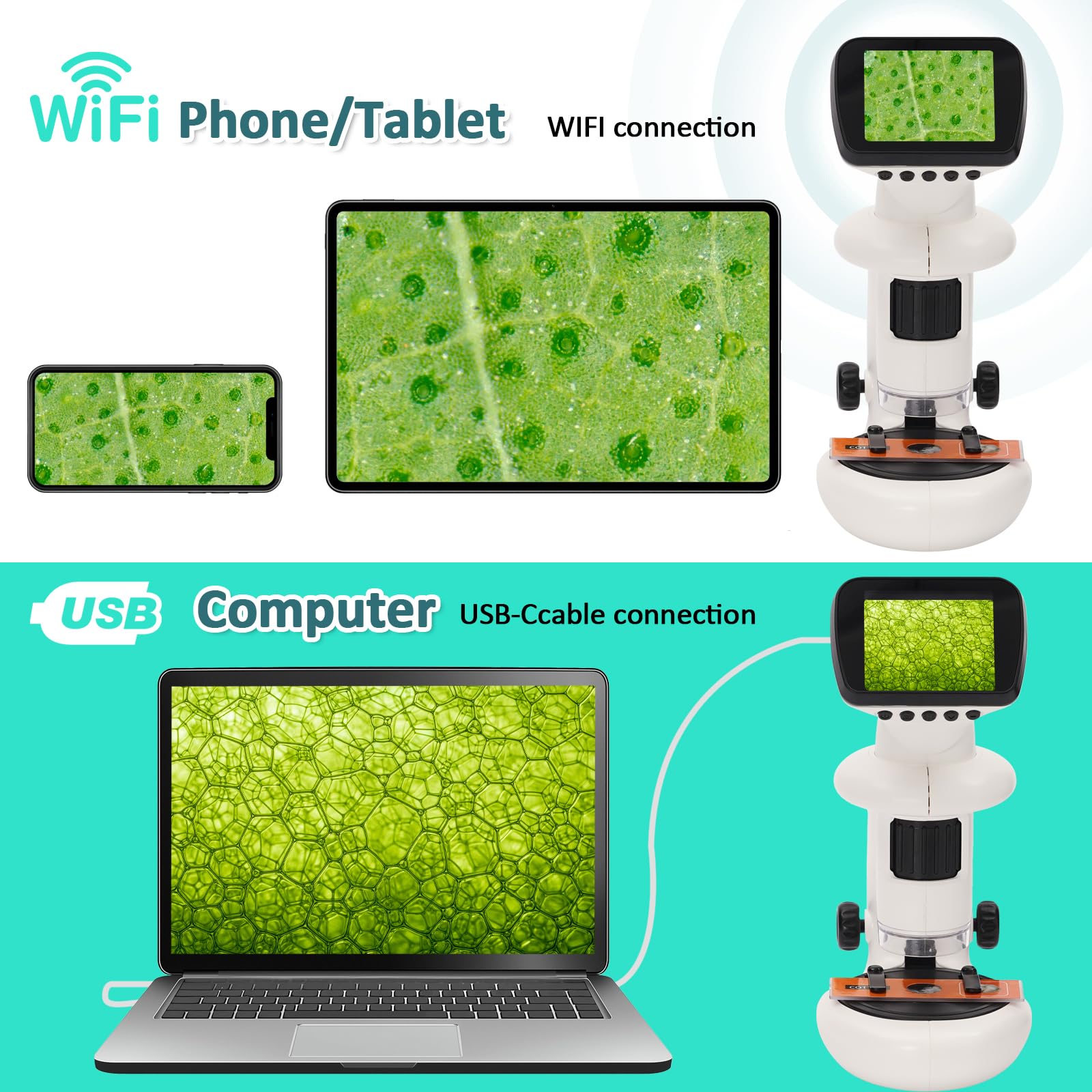 2en1 Microscopio para niños con Portaobjetos Microscopio, Microscopio Digital para niños Portatil con Pantalla LCD de 2,4 Pulgadas y Gran Aumento de 1000X.Regalo niño 3-8 años