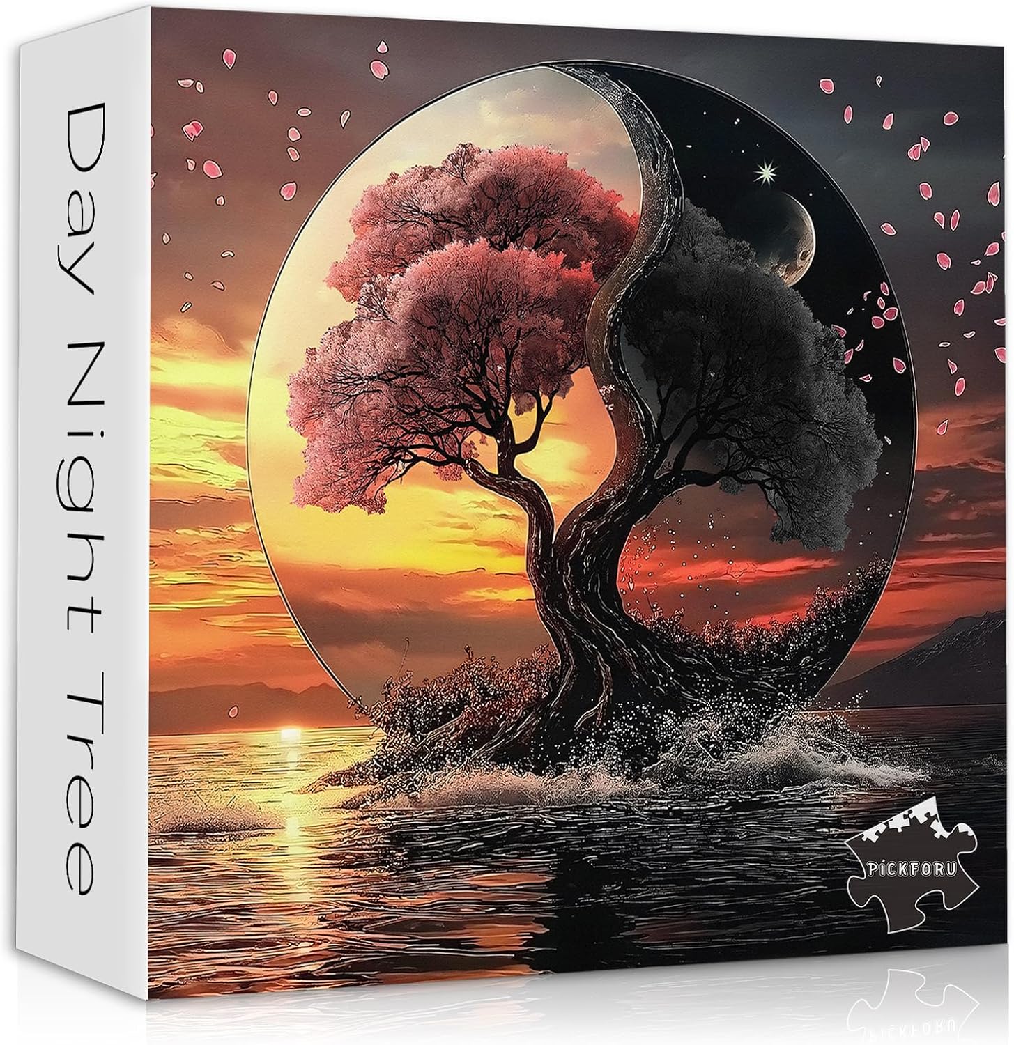 Fantasy Landscape Puzzle for Adults 1000 Pieces, Day and Night Tree Nature Jigsaw Puzzle Challenge, Yin Yang Scenery Puzzles