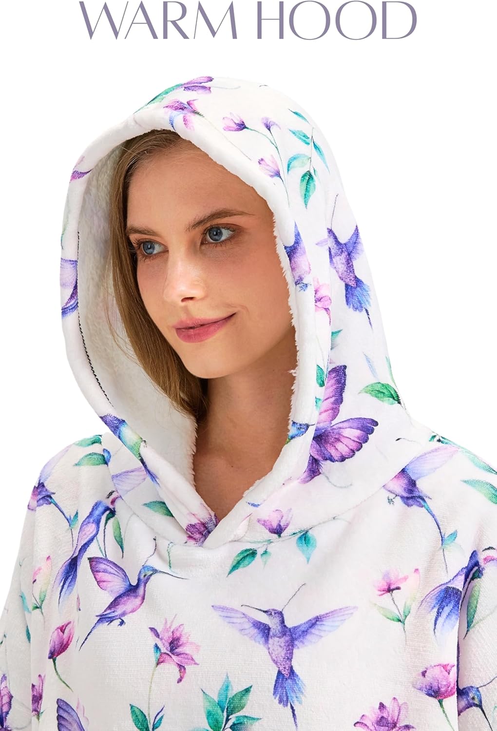 Hummingbird Gifts for Women, Blanket Hoodie Wearable Hooded Blanket, One Size, Purple - Image 4