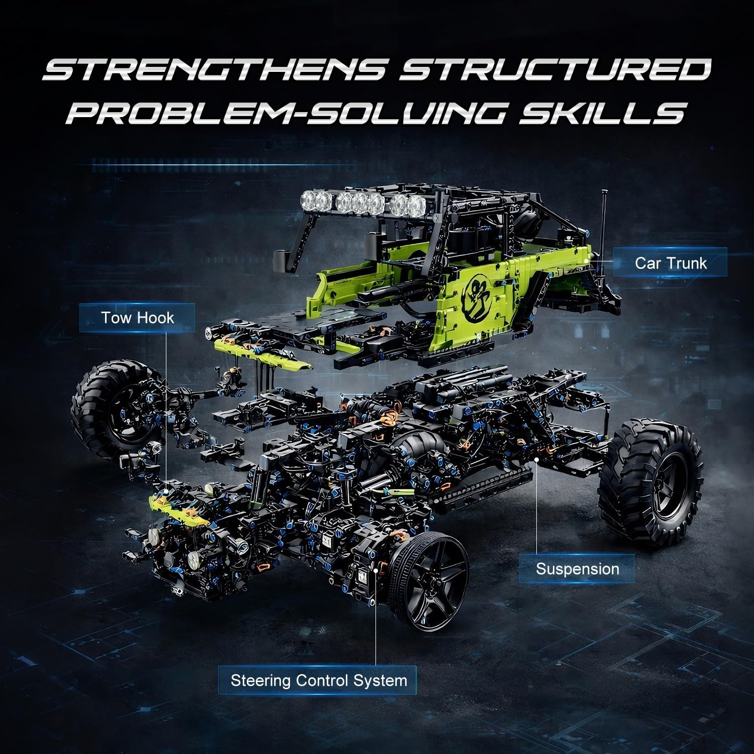 1:8 Wranger Off-Road Truck Building Block Set for Adults, 2357 PCS All Terrain Pickup Car Vehicle Model Toys Kit, Birthday Gifts Display for Boys Men Teens Challenging Enthusiasts Age 14+