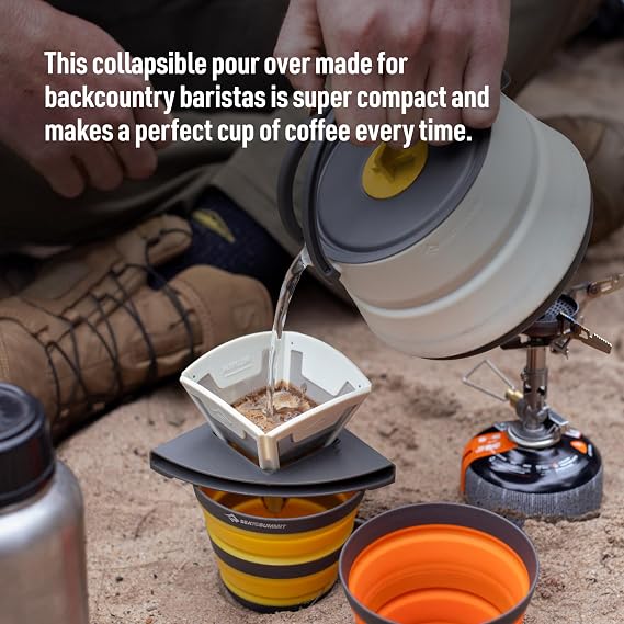 Sea to Summit Frontier UL Collapsible Pour Over Camping Coffee Brewer | BPA-free collapsible pour-over coffee brewer with fine stainless steel mesh folds flat for easy-clean camp brewing