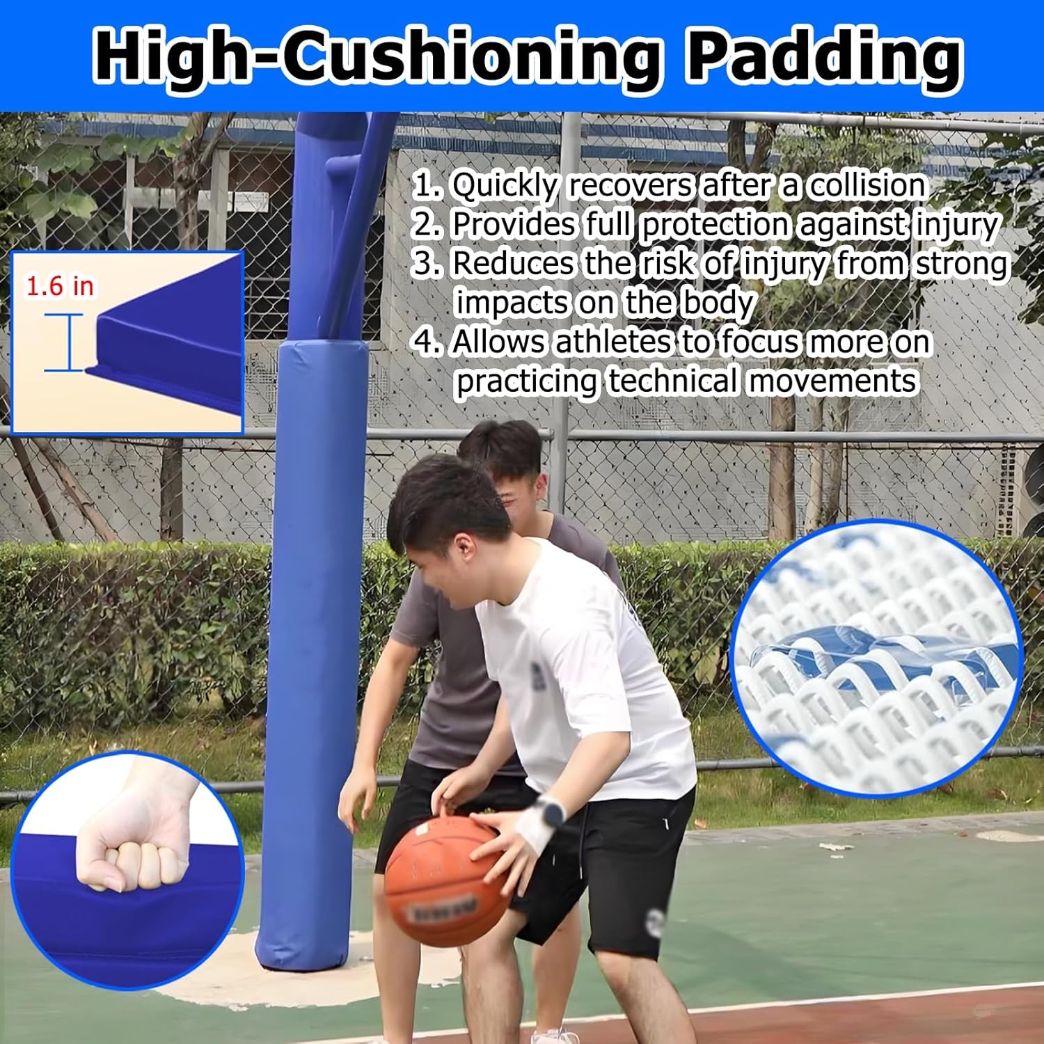 Outdoor Gym Pole Safety Padding, Waterproof Anti-Collision Covers for 3-6 FT Poles, 1.6in Thick Wrap Around Pad, Red, Ideal for Sports Courts & Street Lights