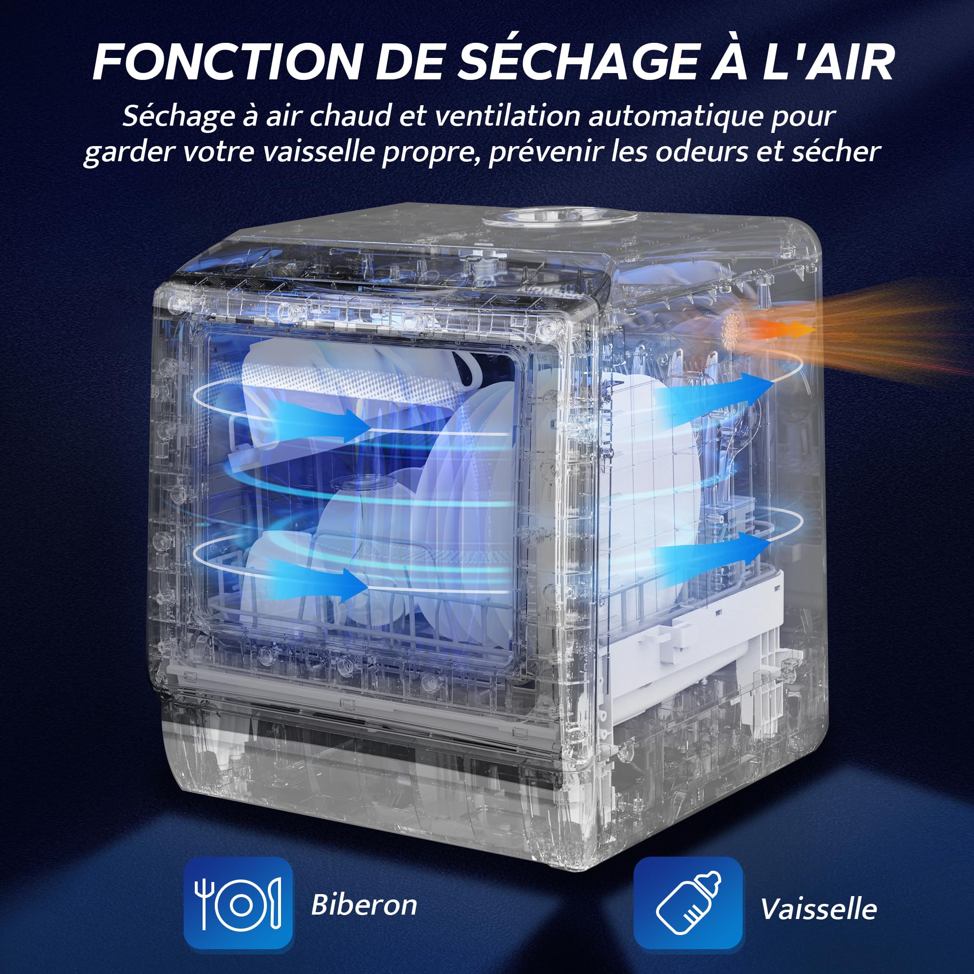 AIRMSEN Mini Lave-Vaisselle de Comptoir, 5+1 Programmes, Réservoir 5L, Contrôle Tactile, Écran LED, Blanc et Noir