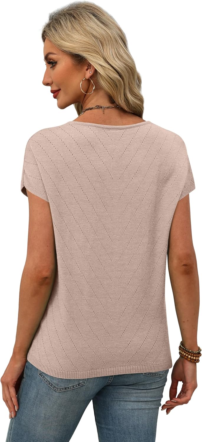 WIHOLL Short Sleeve Sweater for Women Scoop Neck Trendy Summer Tops 2026 Travel Business Casual Outfits - Image 5