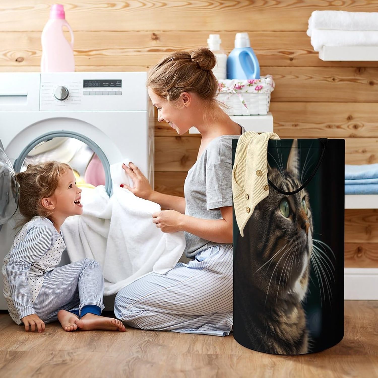 Tabby Cat Pictures Laundry Hamper Large Collapsible Laundry Basket with Handles Waterproof Clothes Hamper Portable Dirty Clothes Basket for Bedroom Laundry Room Closet Bathroom