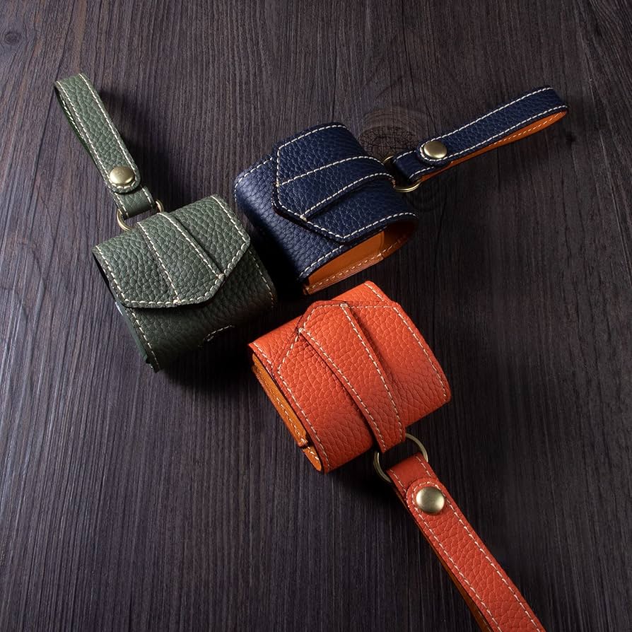 [HANATORA] 本革 AirPods Pro ケース シュリンクレザー スムースレザー バイカラー ポップ メンズ レディース エアーポッツプロ  レザー 保護 カバー 充電 APpro-MossGreen