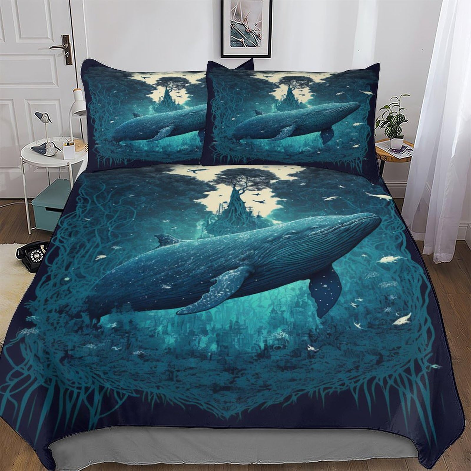 Housse de couette baleine 3D 200x200cm pour créer une chambre enfant éco-responsable