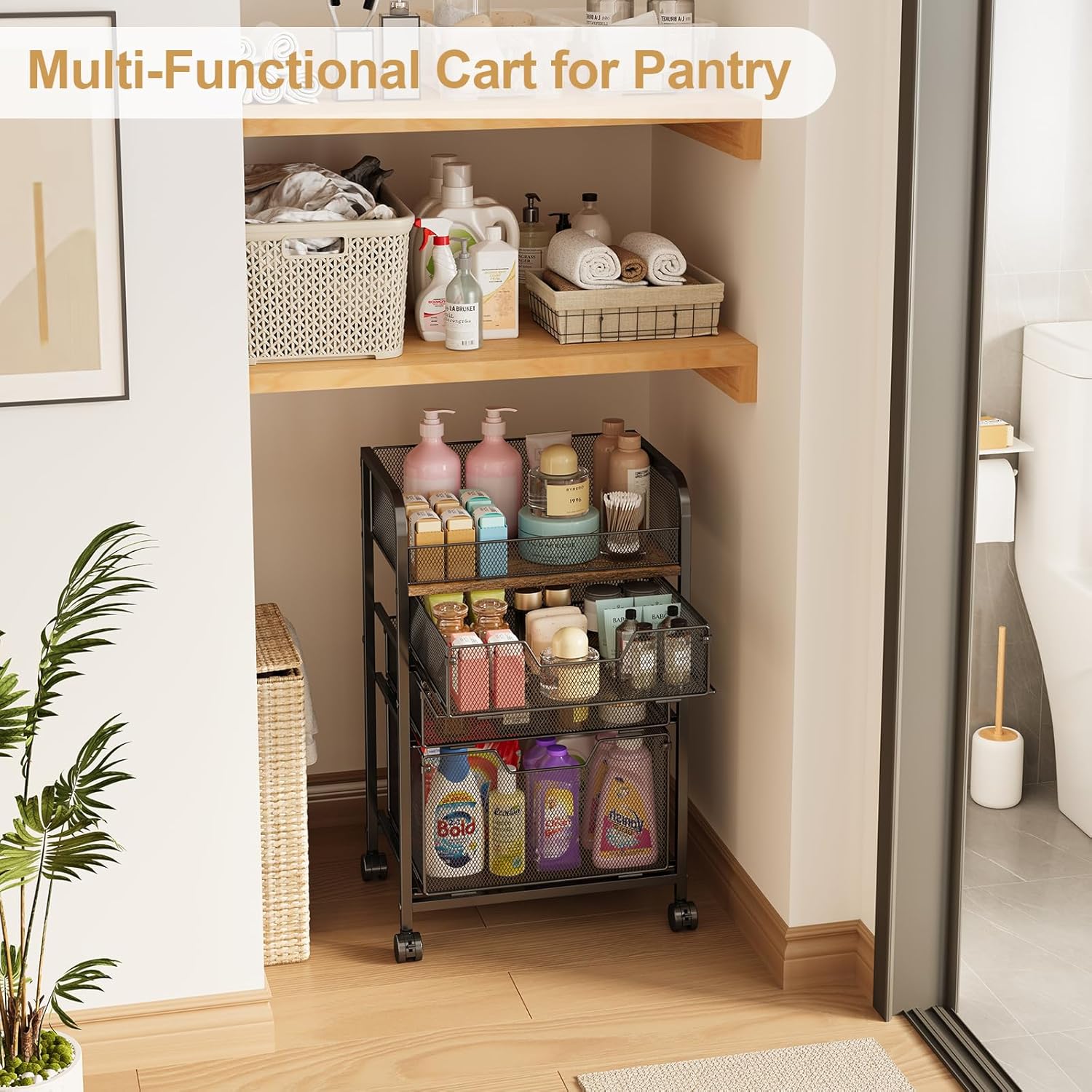 4-Tier Rolling Utility Cart with 3 Drawers-Craft Organizers and Storage with 360° Lockable Wheels,Art Supply Storage Organizer for Art Supplies, Store for Brushes & Paints & Artifacts Patent Pending - Image 6