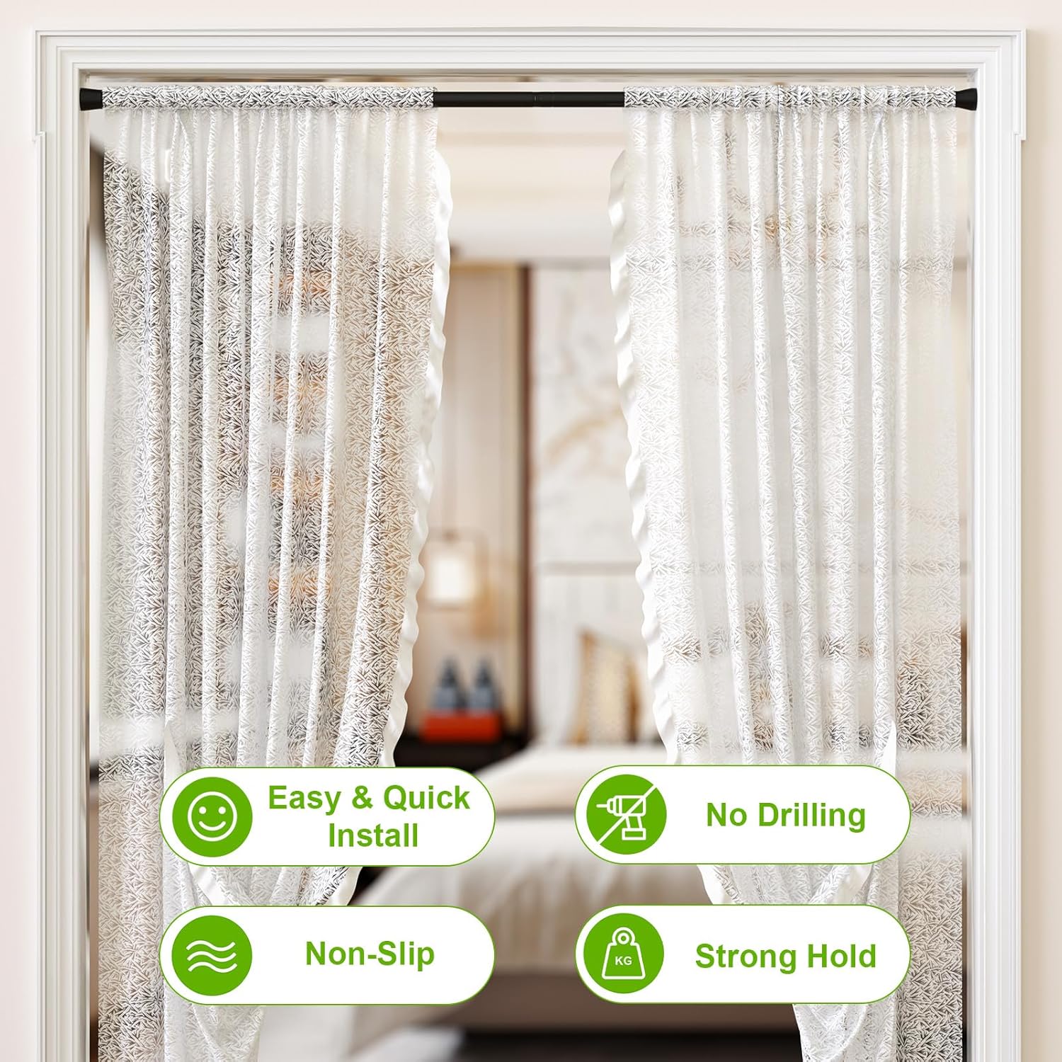 Shower Curtain Rod 30-64 inch 2Pack Shower Adjustable Curtain Rod No Drilling Expandable Spring Pressure Rod Spring Curtain Rods for Bathroom Windows