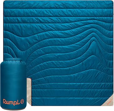 Rumpl Fleece Puffy Blanket with Fleece Liner and Weather Resistant Shell, 2-Person, Seascape Cream
