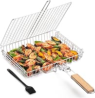 Vista 8 de UNCO Cesta de parrilla de pescado y verduras de acero inoxidable - Negro