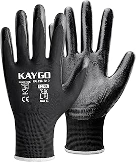 KAYGO Work Gloves Nitrile Coated, 12 Pairs KG12N,Seamless Knit, Protective Safety Work Gloves with Good Grip for General Work