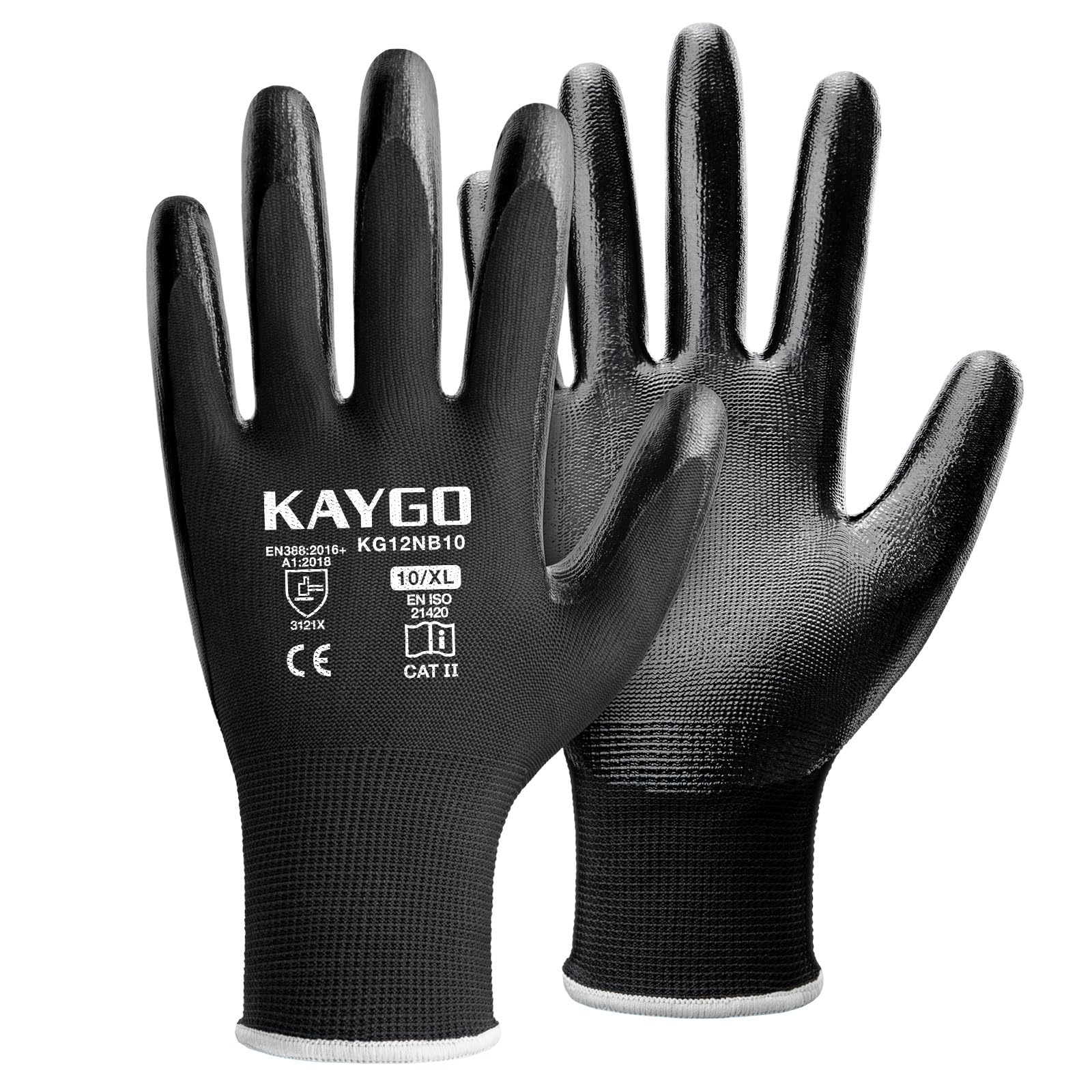 KAYGO Safety Work Gloves Nitrile Coated, Good Grip and Dexterity
