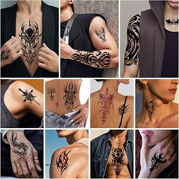 77 Sheets Cyborg Tribal Totem Temporary Tattoo, 17 Half Arm Skull Fake Tattoos, 60 Viking Tiny Body Tattoos Stickers Cosplay Costume Party Favors for Adults Kid Realistic Waterproof Long Lasting