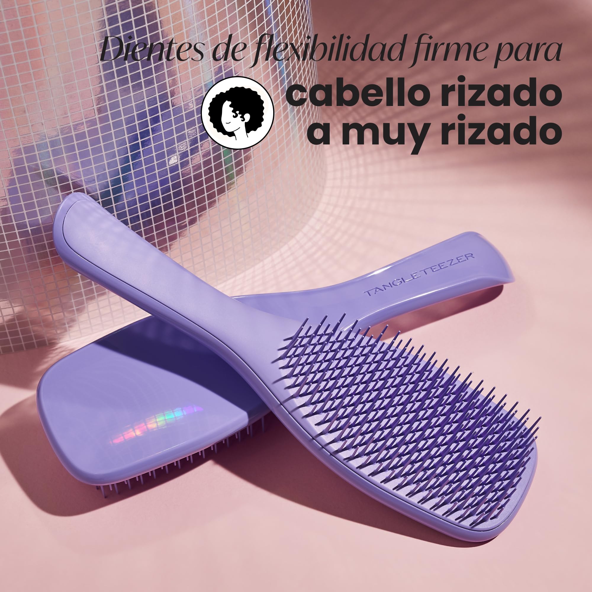Tangle Teezer Naturally Curly Ultimate Detangler Hairbrush - Cepillo Desenredante para Cabello Rizado 3C-4C - Púas de Doble Altura para Definir Rizos y Reducir el Encrespamiento - Violeta Pasión
