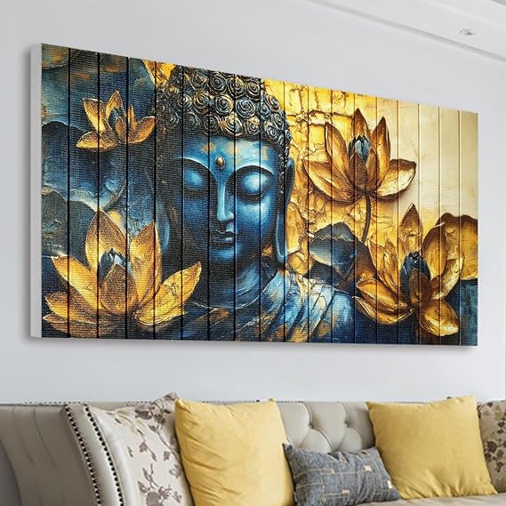Vintage Buddha Zen Lotus Handmade 3D Textured Canvas Wall Art