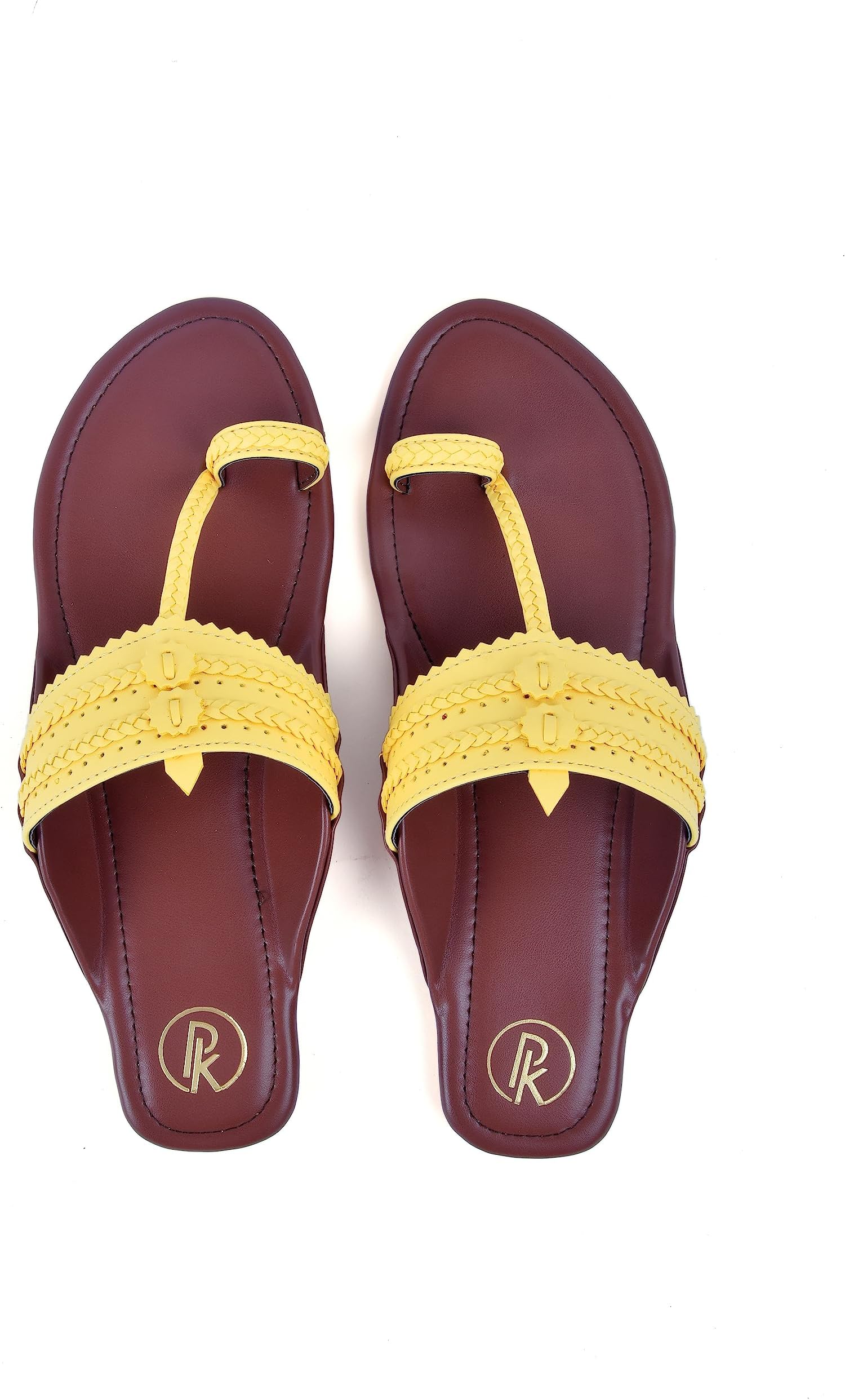 Preet Kaur Women's Faux Leather Yellow Basic Flat Kolhapuri Chappalses | |