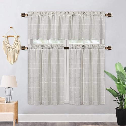 Miniatura 6 de CAROMIO Cortinas de cocina de granja de 24 pulgadas de largo, juego de cortinas cortas de lino bohemio para ventana pequeña para cafetería, baño,