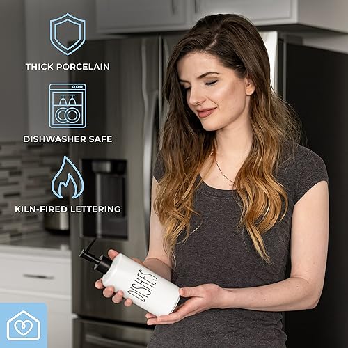 Miniatura 6 de Heartland Home Dispensador de loción de porcelana de 16 onzas. Dispensador de botellas con bomba de loción para cocina, baño, lavandería o