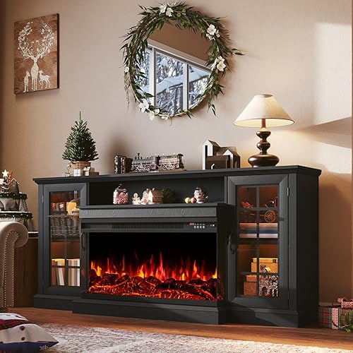 Miniatura 10 de Soporte para TV de 59'', Centro de Entretenimiento de Medios con Consola de Vidrio de 3 Lados para TVs hasta 65'' con Puerta de Vidrio