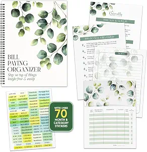 Decorably Eucalyptus Monthly Bill Organizer with Pockets and Budget Planner