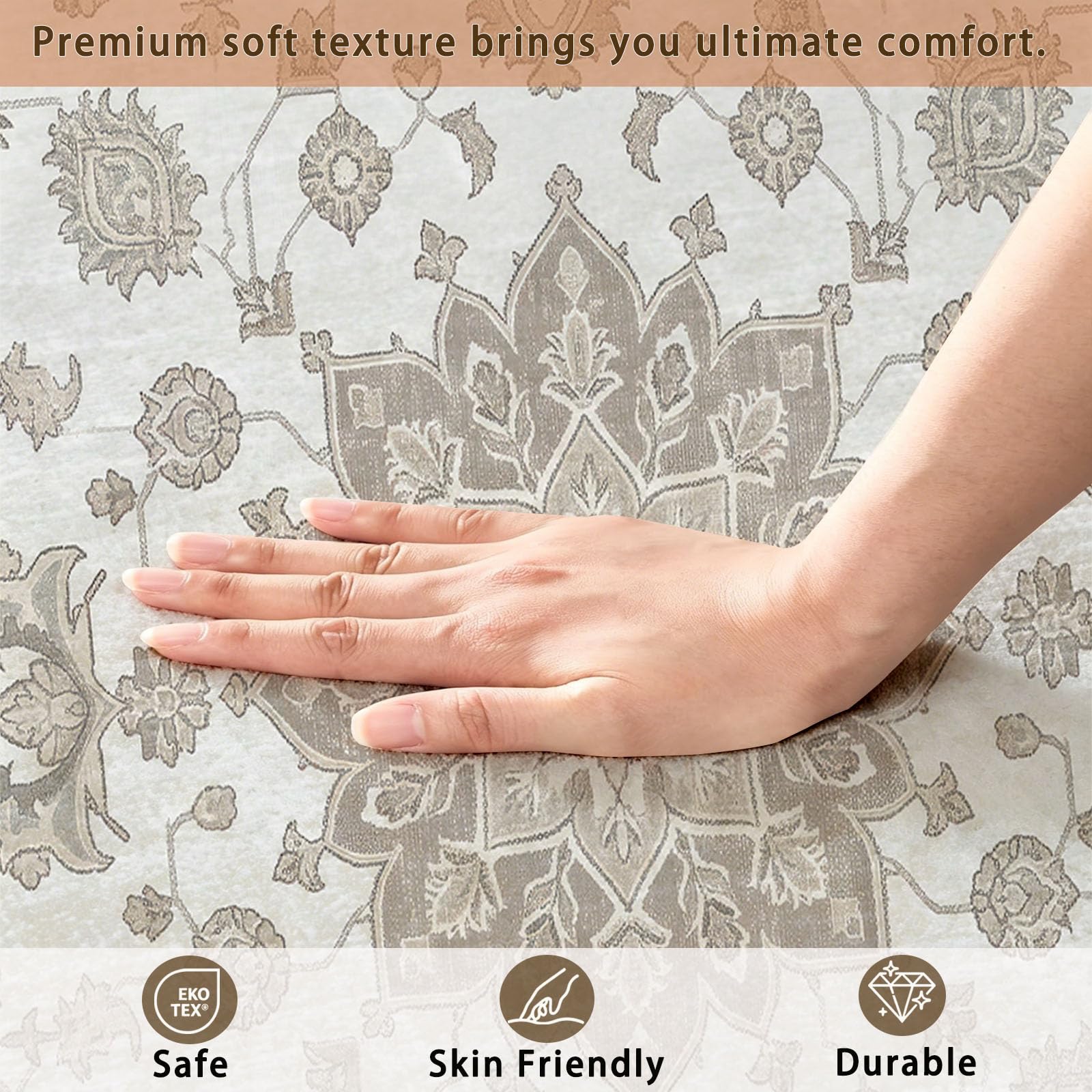 Tapis 120 x 170 cm Style Vintage Usé Lavable Clair