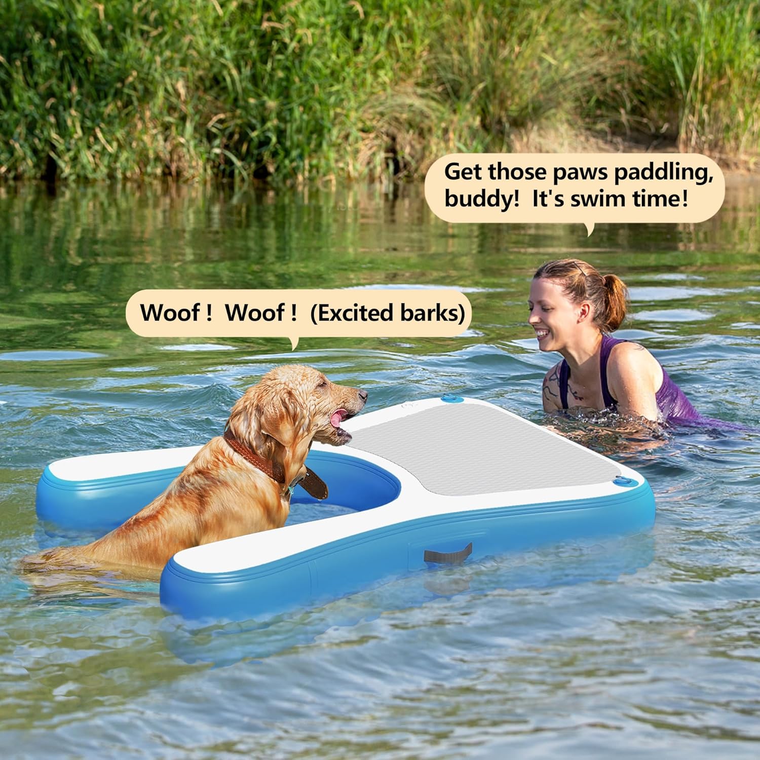 COZIWOW Dog Boat Ramp 60" L Extra Wide Dog Pool Ramp,Floating Water Ladder for Dogs Up to 220 lbs,Puncture-Resistant Surface Ideal for Pools,Lakes,Boats,Docks,with Non-Slip Pad