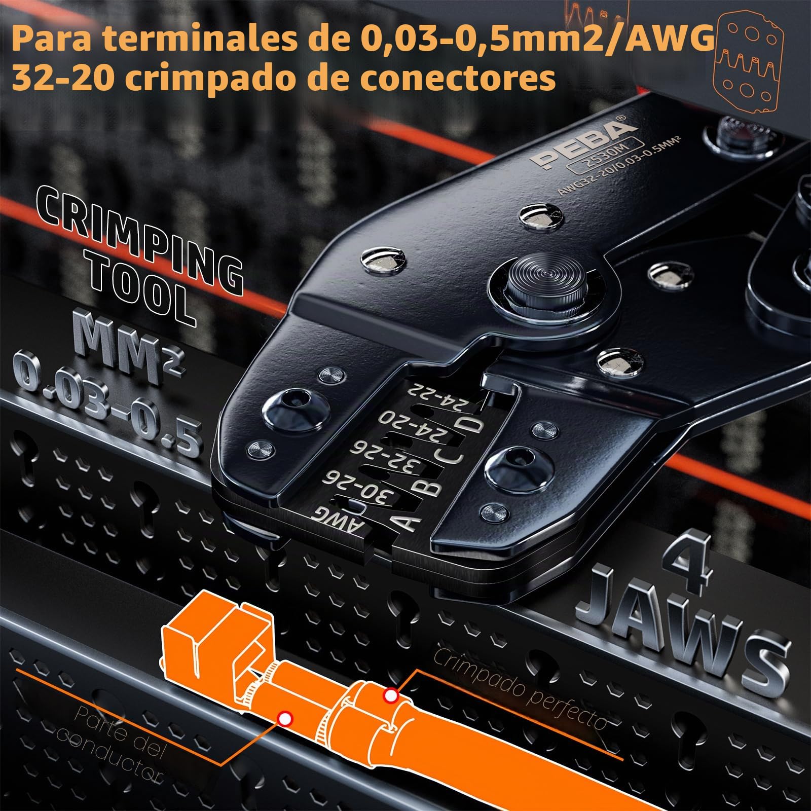 PEBA Juego de Crimpadora con 21 Estilos Dupont 2,54 mm/JST-XH 2,5 mm Conector Set, 0,03-0,5 mm² (AWG 32-20) para Dupont, JST-XH/SM/SYP/PH/VH 3,96 mm, Molex, AMP EI Serie